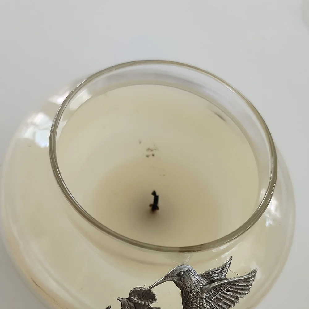 Decorative Hummingbird Glass Candle Holder - Cream